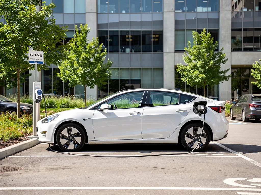 Voiture de société en charge sur une borne du parking salariés